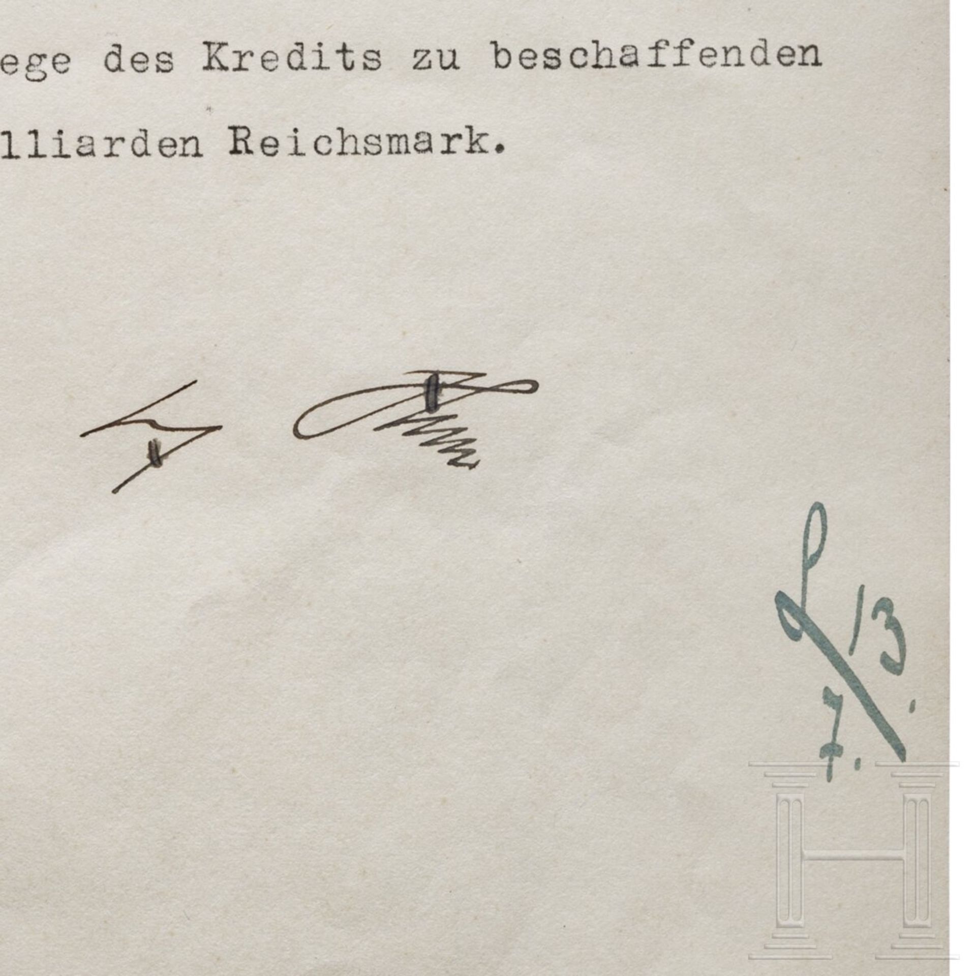 Adolf Hitler - Kreditermächtigung vom 13. Juli 1938 mit einer Erhöhung von 17 auf 21 Milliarden RM - Image 3 of 3