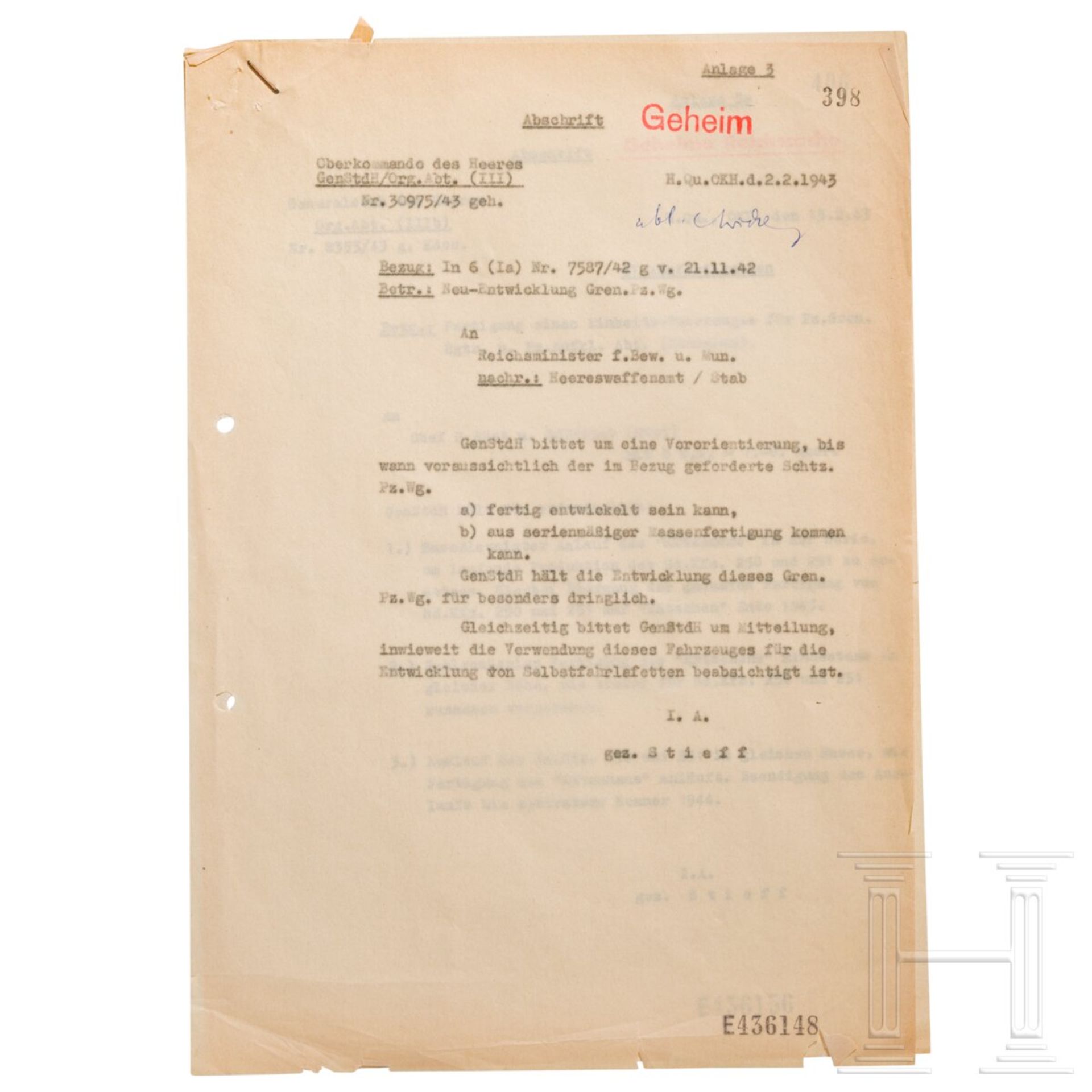 Albert Speer - sieben Schreiben an und von Speer, vom Generalstab und OKH, Franz Leitner und Heimo S - Image 5 of 12