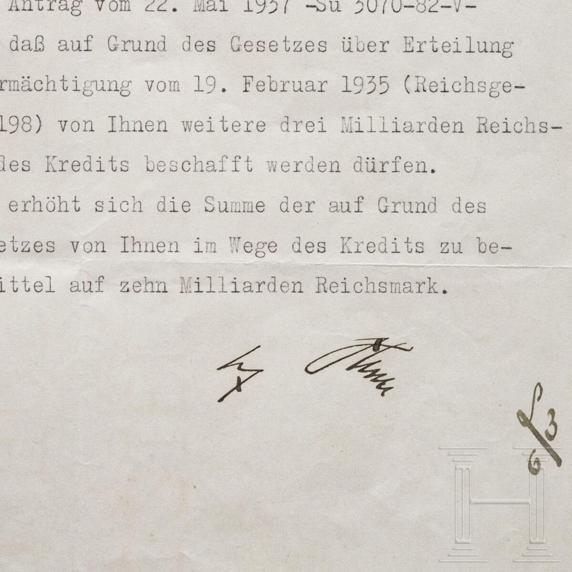 Adolf Hitler - Kreditermächtigung vom 3. Juni 1937 mit einer Erhöhung von 7 auf 10 Milliarden RM - Image 3 of 3