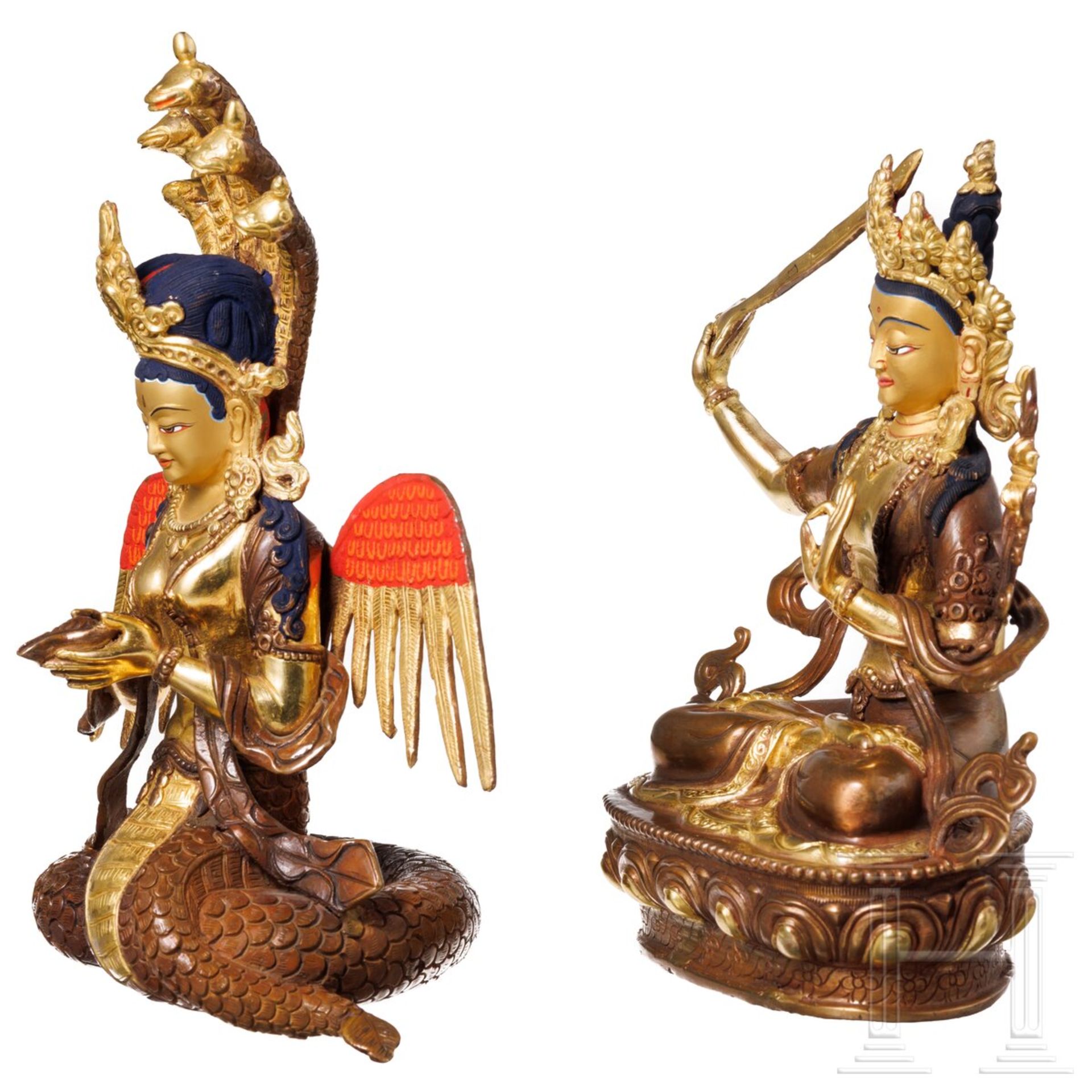Zwei Bronzefiguren, Naga Kanya und Manjushri, Nepal, 20. Jhdt. - Bild 2 aus 6