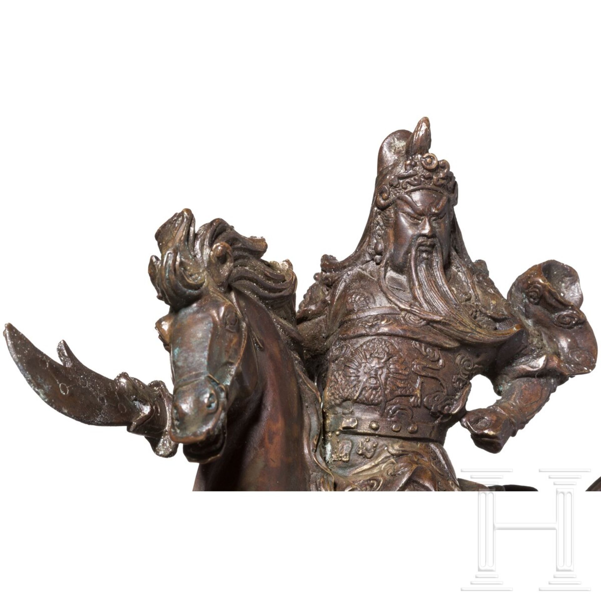 Bronzefigur eines Kriegers zu Pferd, China, um 1900 - Image 3 of 3