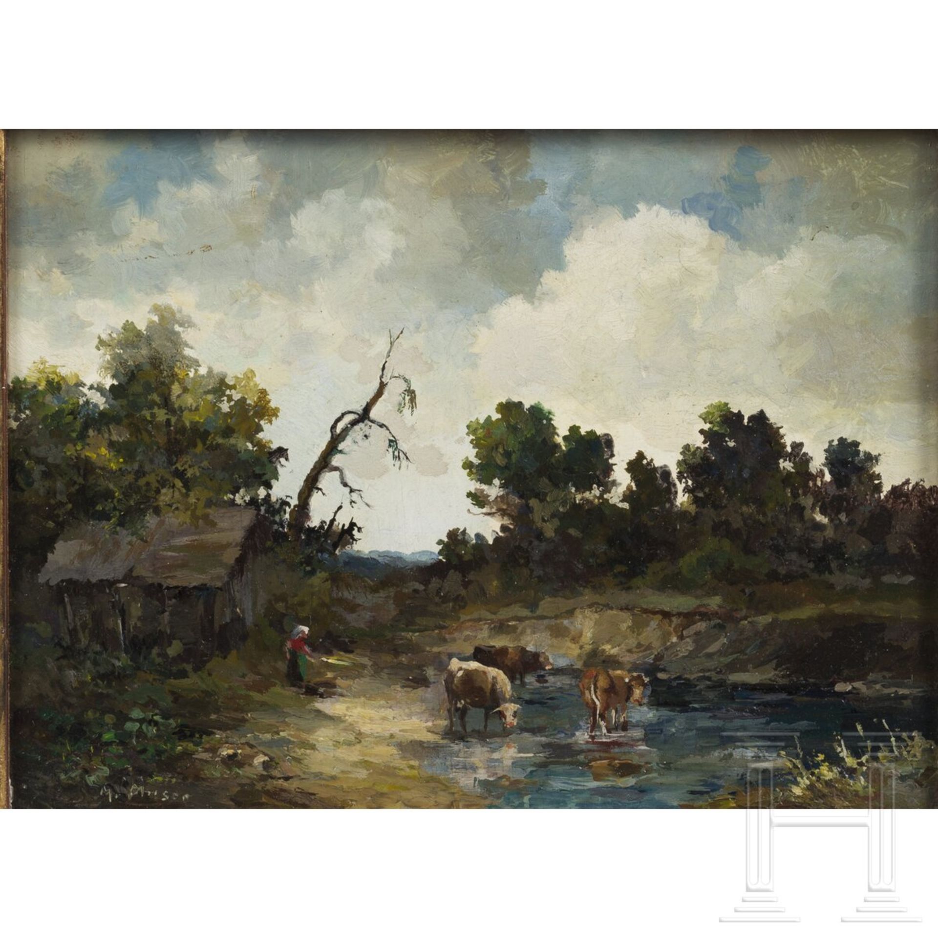 Martin Mooser - Kleine Landschaft mit Kuhhirtin, München, 20. Jhdt.