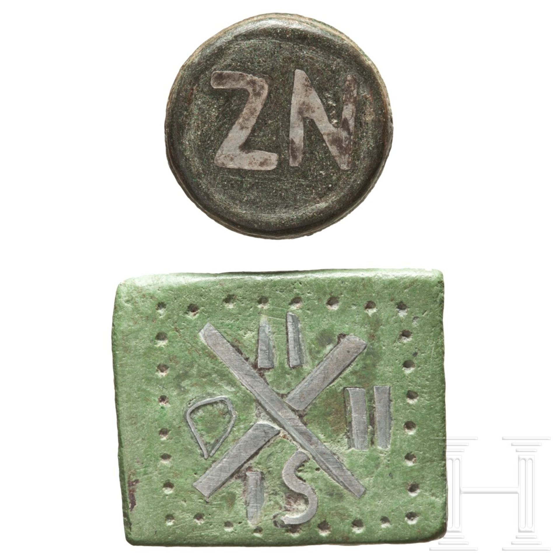 Zwei byzantinische Gewichte, östlicher Mittelmeerraum, 6. - 10. Jhdt.