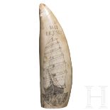 Gravierter Walfischzahn (Scrimshaw), Nordamerika, datiert 1861