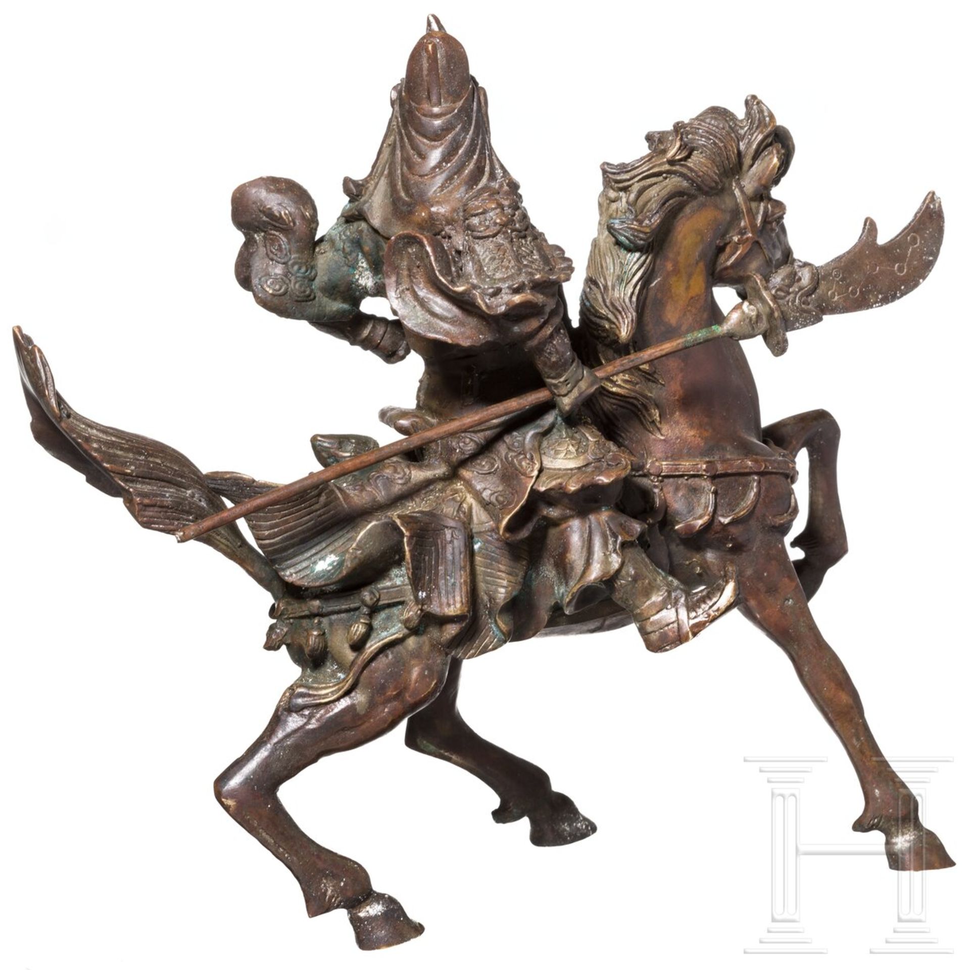 Bronzefigur eines Kriegers zu Pferd, China, um 1900 - Image 2 of 3