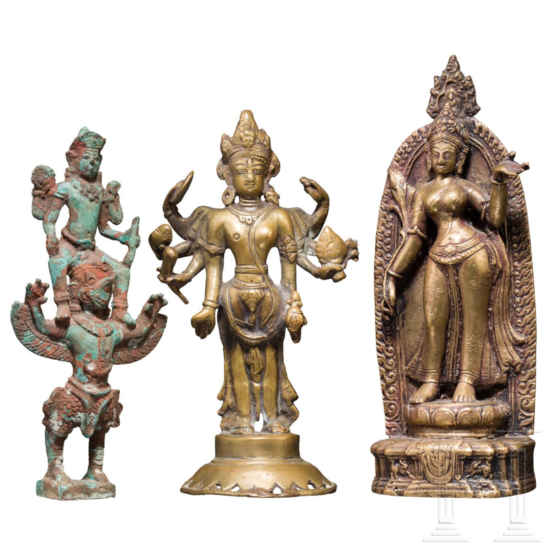 Drei Bronzefiguren indischer Gottheiten, Indien, 19./20. Jhdt. 