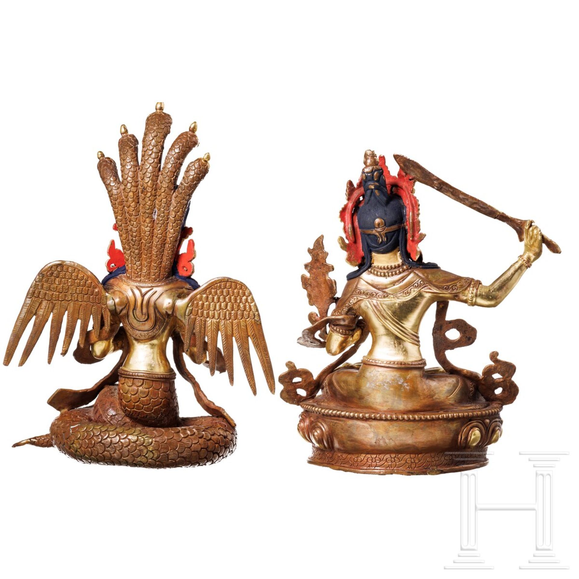 Zwei Bronzefiguren, Naga Kanya und Manjushri, Nepal, 20. Jhdt. - Bild 3 aus 6