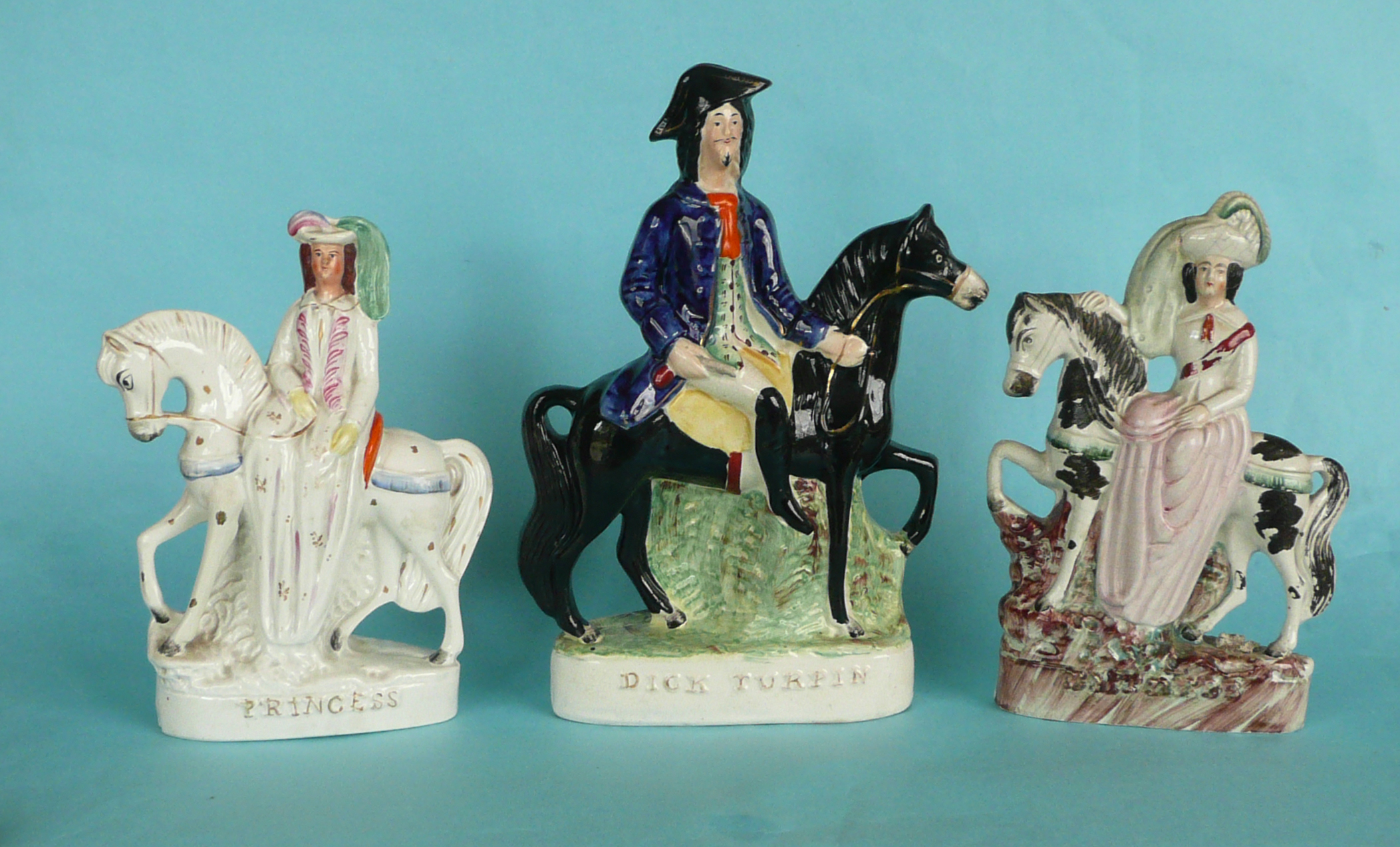 Two Staffordshire equestrian figures named Turpin and Princess, both circa 1880