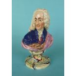 Voltaire: a good quality and colourfully enamelled Staffordshire pearlware portrait bust