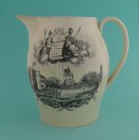 1809 Golden Jubilee: a creamware jug the bellied body printed in black with the Liverpool Amnesty