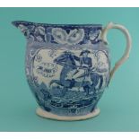 Duke of Wellington and Lord Hill: a blue printed jug with named equestrian portraits, circa 1814,