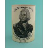 1805 Nelson in Memoriam: a creamware mug printed in black with an inscribed portrait, 125mm,