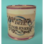 1826 Mathew Bell: a pink lustre banded mug with printed inscription in brown ‘Bell For-Ever’.