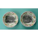 1854 Crimea: a pair of nursery plates with moulded colourful borders centred by scenes named