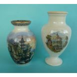 An oviform vase: Chinese River Scene (440) rim restored and an oviform vase on spreading foot:
