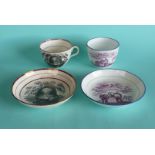 1817 Charlotte in Memoriam: a pink lustre banded cup and saucer printed in black also another cup