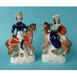 A pair of equestrian Staffordshire figures of Sir Robert and Lady Sale, circa 1842, 204mm,