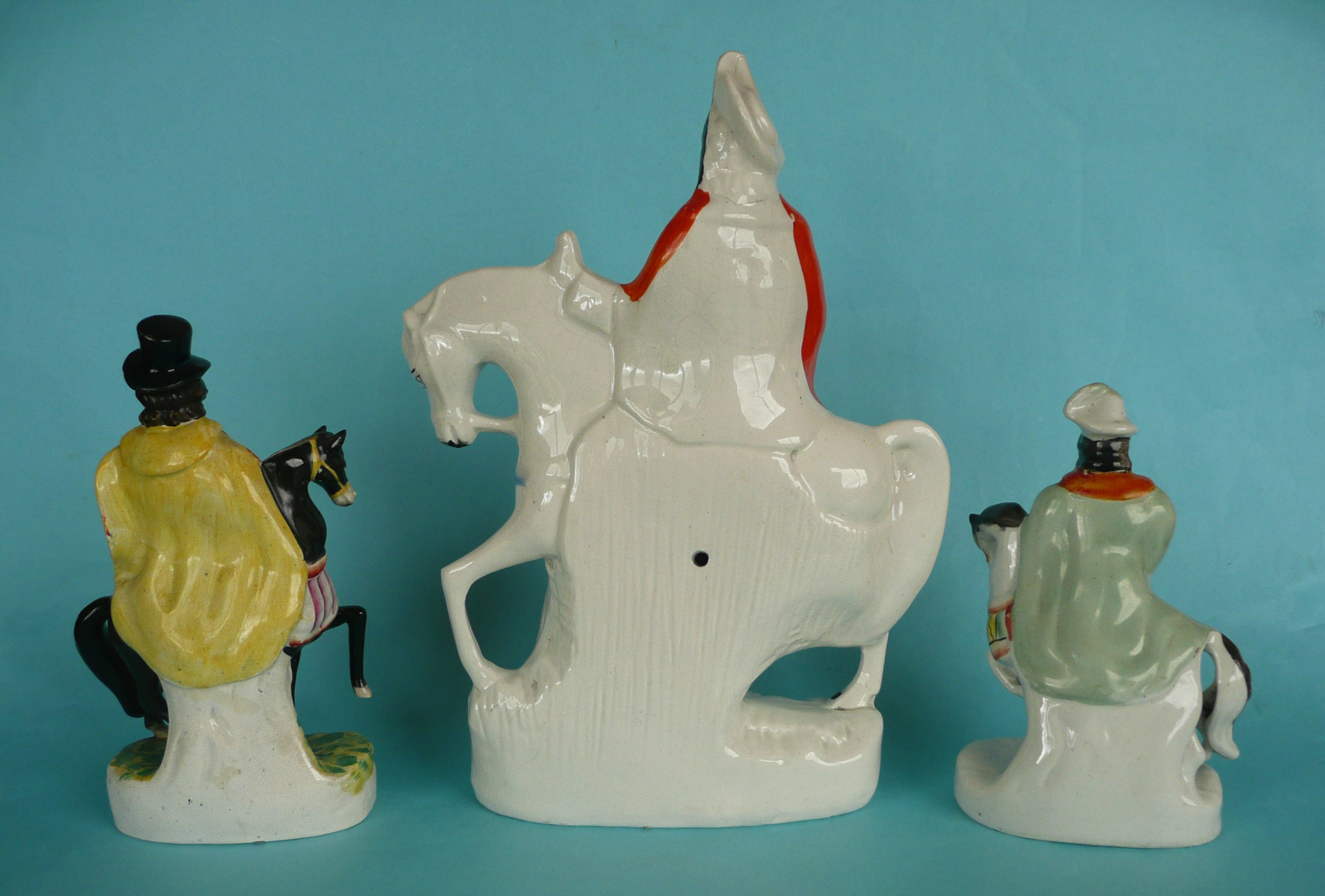 Three Staffordshire equestrian figures, smallest highwayman, circa 1880, other two circa 1870 - Image 2 of 3