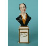 Lord Byron: a colourful English porcelain portrait bust on integral named pedestal, circa 1820,