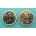 Pegwell Bay Still Life Game (35) and Farmyard Scene (37) both large with gilt lined border (2)