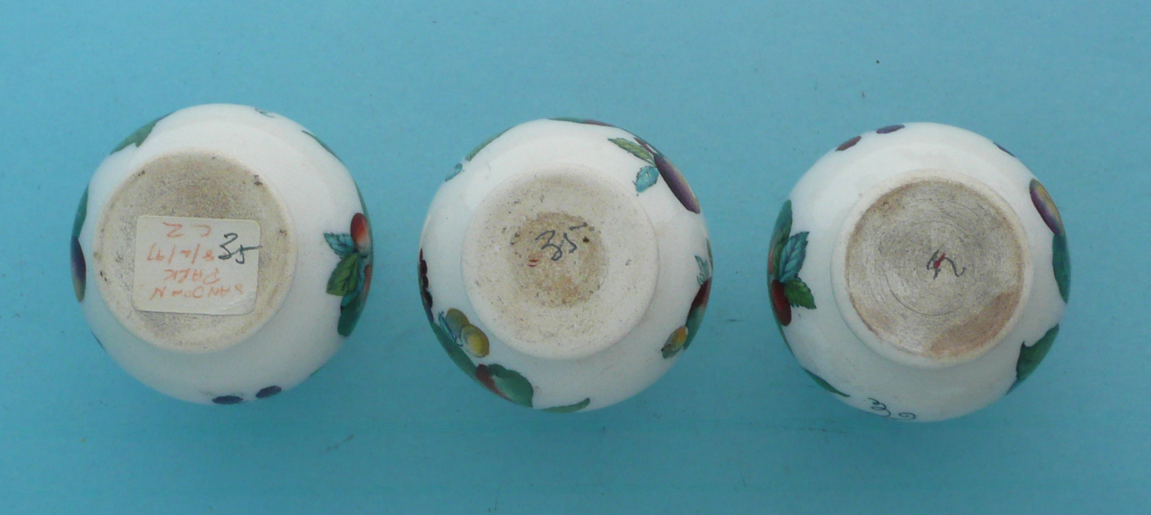 Three small baluster shaped jars with fruits and foliage - Image 2 of 2