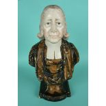 1791 Rev John Wesley in memoriam: a pearlware portrait bust by Enoch Wood on integral pedestal base,
