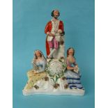 Shakespeare: a colourful Staffordshire pottery clock group, circa 1848, 176mm
