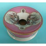A particularly rare circular spittoon: Shell Subjects, eight various vignettes, pink ground and gold