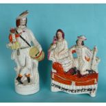 A good and colourful Staffordshire figure of a drummer with his monkey, circa 1880, 345mm