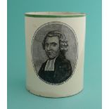 Thomas Erskin: a creamware mug the rim banded in green, printed in black with a named portrait