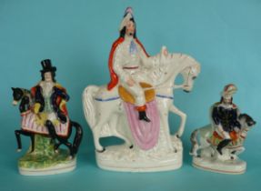 Three Staffordshire equestrian figures, smallest highwayman, circa 1880, other two circa 1870