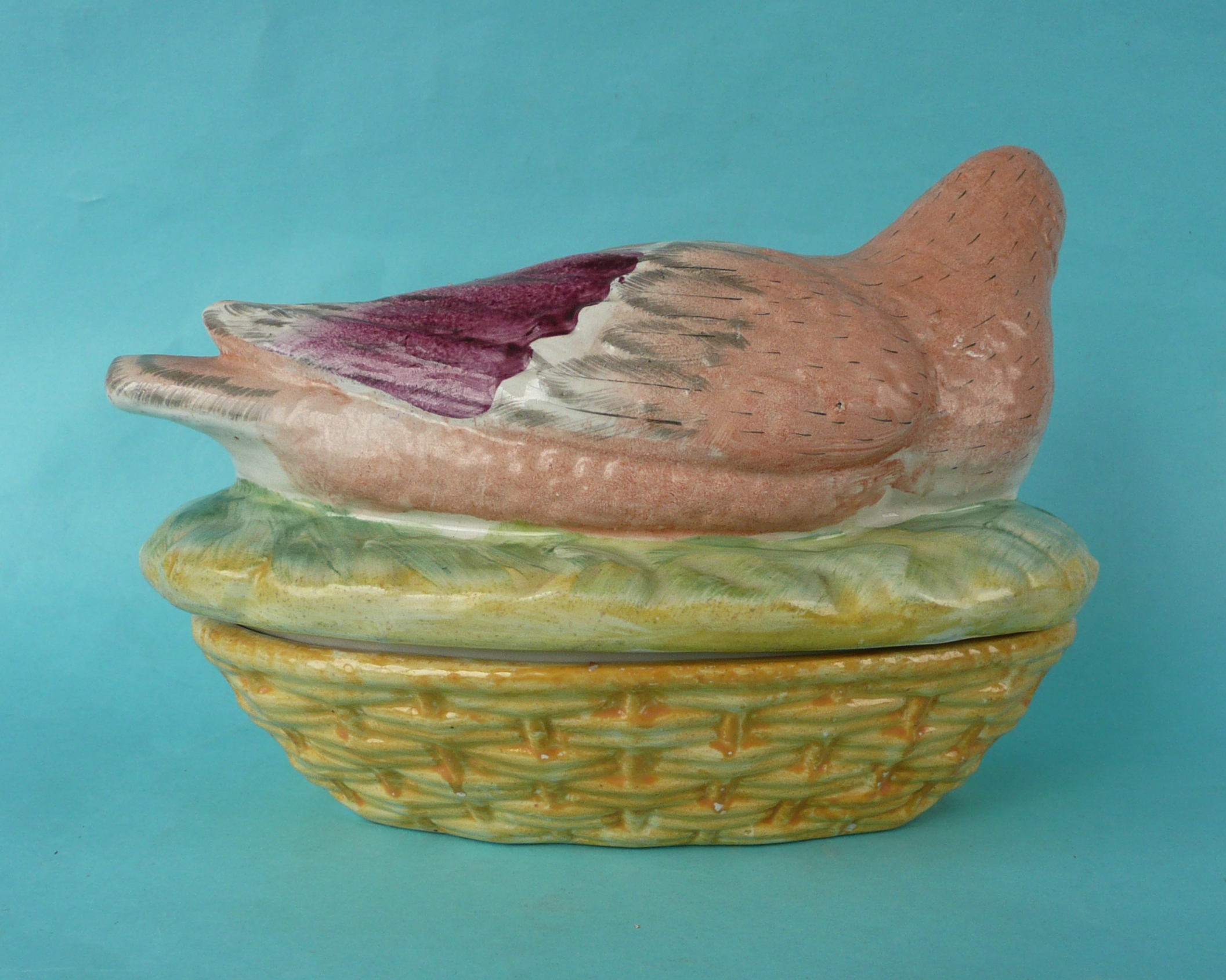 A good and colourful Staffordshire pottery tureen and cover modelled as a goose and gosling - Image 2 of 3