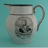 1805 Nelson in Memoriam: a pearlware jug printed in black with an inscribed portrait