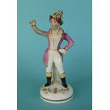 Little Jockey: a Staffordshire porcelain figure of a girl dressed in colourful attire as a jockey,