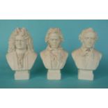 Three parian portrait busts of Handel, 202mm, Beethoven and Mendelssohn