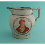 Sir Francis Burdett and Mary Anne Taylor: a silver lustre banded pearlware jug printed in rouge de