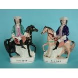 Turpin and King: a good and colourful matched pair of equestrian figures, both circa 1860, 247mm (2)