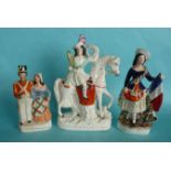 A good Staffordshire equestrian group entitled ‘Peace’, circa 1880, 290mm and a colourful figure