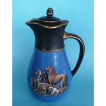 A pear shaped jug with lid: Six Dogs (264C) blue ground with black and gilt decoration, 250mm,