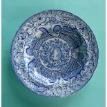 George III: a Davenport pearlware soup bowl printed all over in blue with agricultural implements