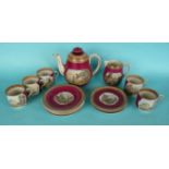 A part coffee set comprising: pot and cover, jug five cups and four saucers and five side plates,