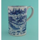 Duke of York: a pearlware cylindrical mug printed in blue with named equestrian portrait depicted