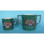 A good malachite loving cup, 140mm and a similar smaller mug (2)