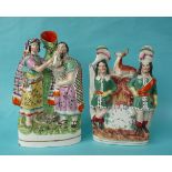 A colourful Staffordshire pottery group depicting Highland figures at a well