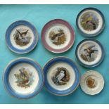 Five various plates and two comport: Bird subjects (7)