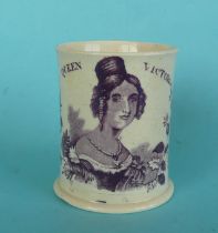 1837/38 Victoria: a small Swansea mug printed in purple with a named portrait, 71mm, fine firing
