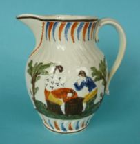 Peace: a Prattware jug moulded with figures after the design by Lady Templeton and on the reverse