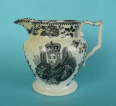 1831 Coronation: a pottery jug printed in black with portraits centred by the Garter Star and