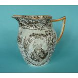 1805 Nelson in Memoriam: a good pearlware jug the lozenge moulded body printed in brown with an