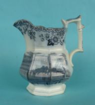 1851 Exhibition: a good octagonal pottery jug by John & Robert Godwin printed in blue with an